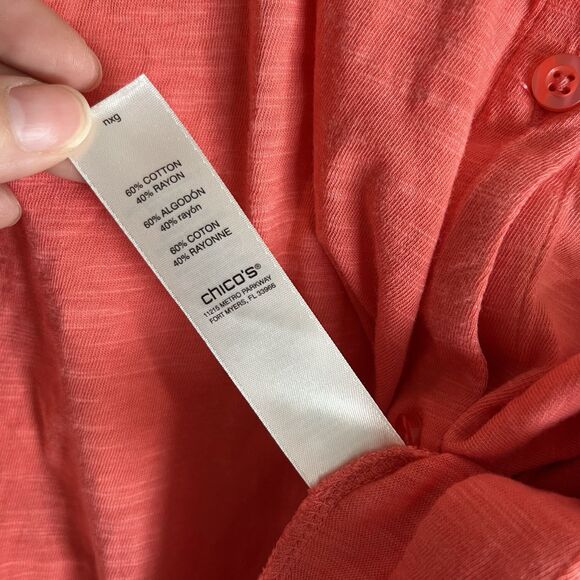 Chicos Shirt Women Sz 3 XL Red  Soft Flowy Button Up Pocket - Picture 4 of 7